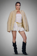 Cream Cloud™ Mock Neck Puffer Jacket – Ivory White Winter Jacket