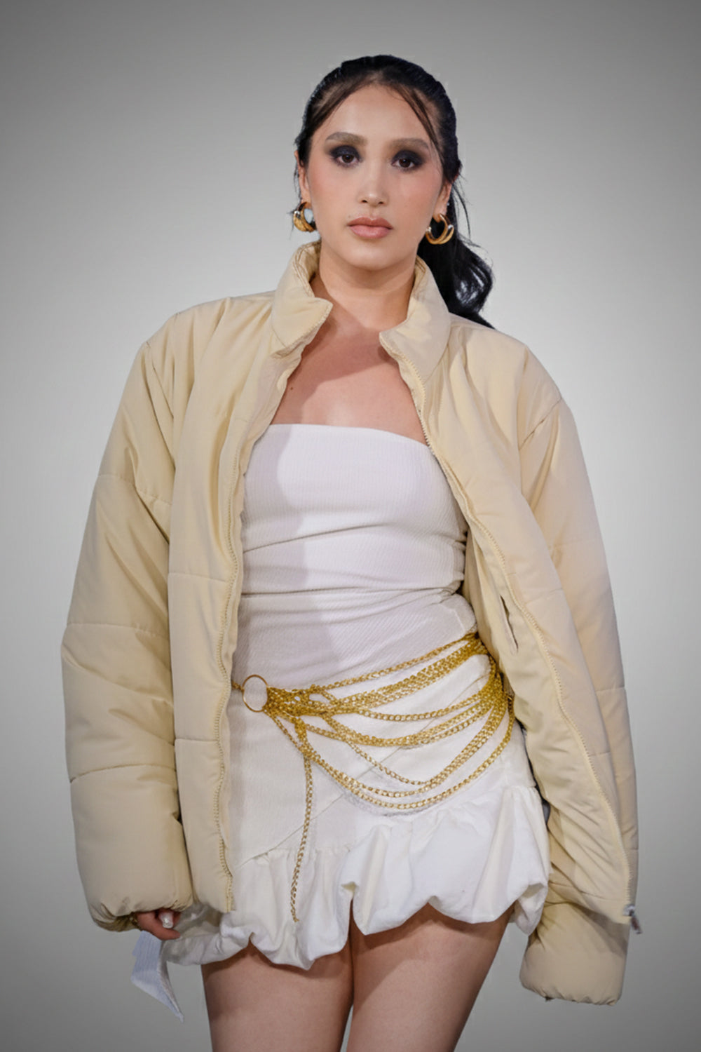 Cream Cloud™ Mock Neck Puffer Jacket – Ivory White Winter Jacket