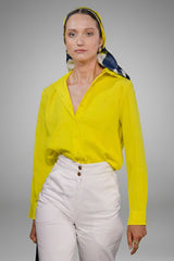 LaDelfina Lemon-Yellow Silk Crepe Shirt