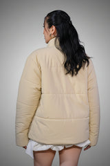Cream Cloud™ Mock Neck Puffer Jacket – Ivory White Winter Jacket